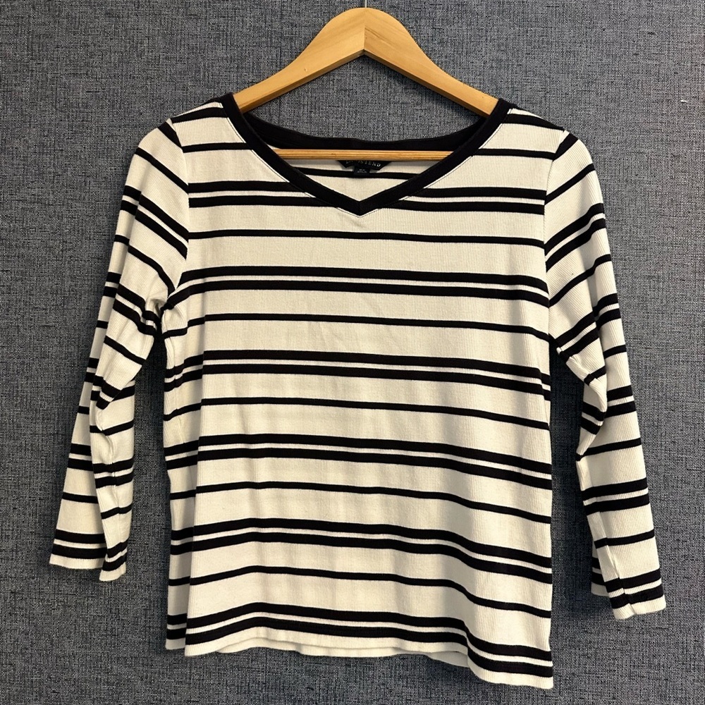 Navy and White Women's Lands End Cotton Top